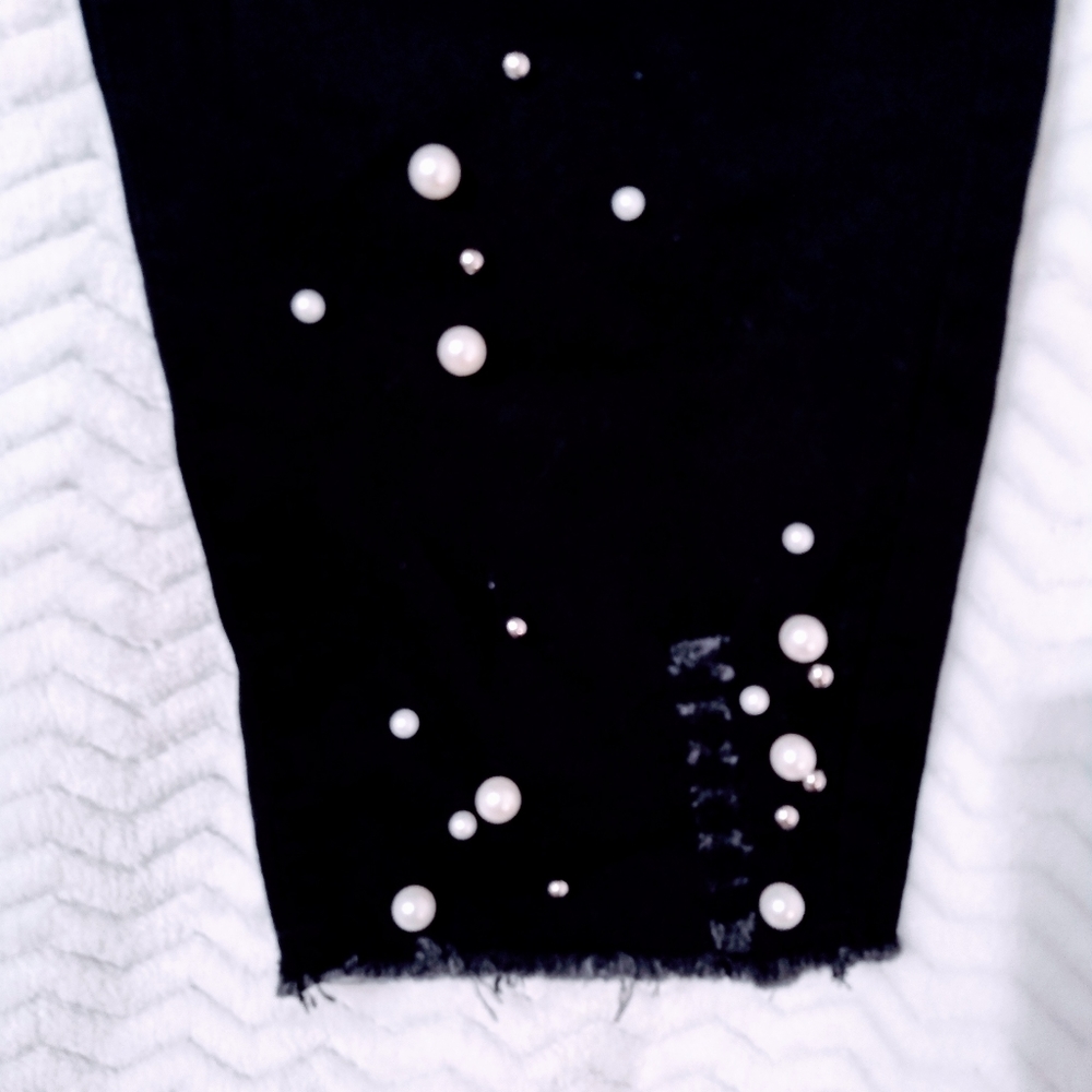 Plus Size 2X (20) Black Skinny Jeans PEARL EMBELLISHMENTS!! SEXY!!